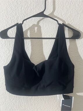 Nwt Fabletics Black Ribbed V-Neck Support Sports Bra XL
